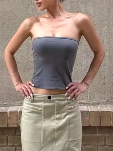 Women Tube Top Sexy Slim Fit Strapless Bandeau High Elasticity Naked Feeling Sporty Base Layer Top Nylon Spandex