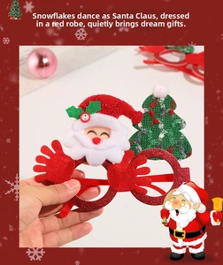 Detailed view of Christmas party glasses featuring Santa Claus and glittery trees