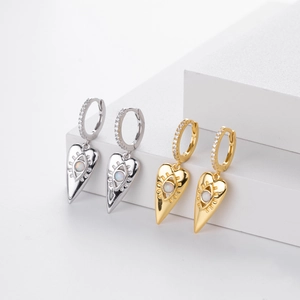 Minimalist 925 sterling silver heart evil eye earrings with opal and cubic zirconia