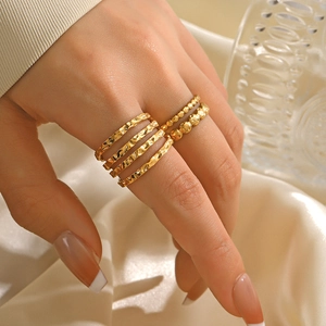 Hammered Texture Stainless Steel Ring Multi Layer Open Adjustable Minimalist Fashion Jewelry For Women