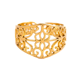Elegant gold hollow vine pattern stainless steel open ring for women fashion jewelry