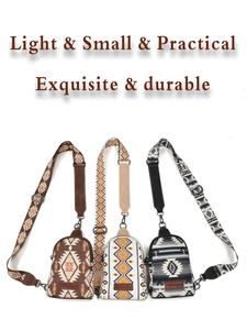 Three bohemian crossbody bags in various colors with geometric patterns and shoulder straps