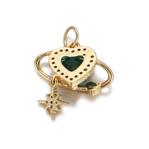 Golden heart orb pendant with green emerald stone and dangling star charm detail
