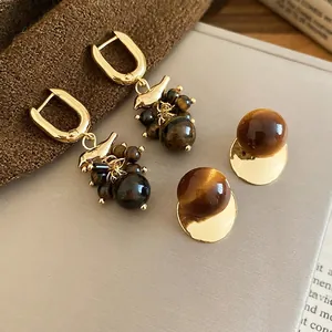 Vintage Bird Tiger Eye Earrings With 18K Gold Plated Alloy And 925 Sterling Silver Earring Post Elegant Jewelry For Women