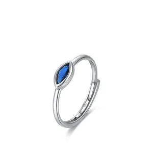 Marquise Blue Zircon 925 Sterling Silver Ring Adjustable Open Finger Jewelry Minimalist Elegant Women