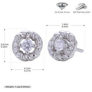 Detail of S925 sterling silver twist earrings with 5A grade zircon measurements