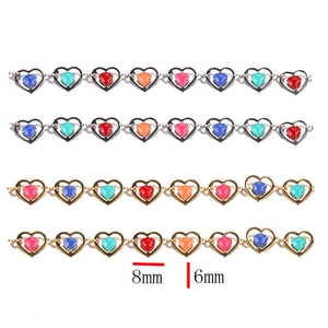 Colorful 8mm heart charms in gold and silver steel frames for DIY jewelry chains