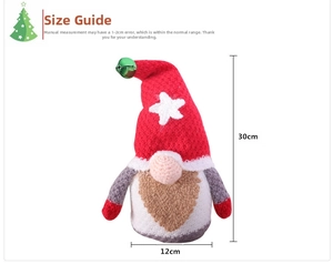 Size dimensions showing 30cm height of knitted Christmas gnome with star and bell