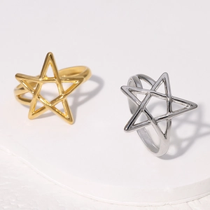 Minimalist Stainless Steel Star Open Ring Hollow Pentagram Adjustable Finger Jewelry For Women Niche Design Style