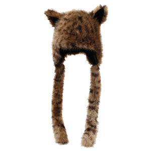 Faux fur leopard print earflap hat with cute long ears and braided plush warm design