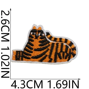 Embroidered cartoon tiger patch for clothing with detailed size measurements