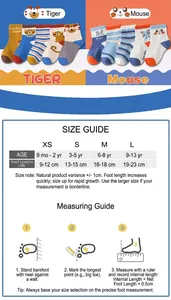 Detailed size chart for kids' mesh socks with foot measurement guide and age recommendations