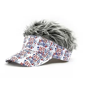 Funny white baseball cap with grey wig hair and Red White & Cute printed text
