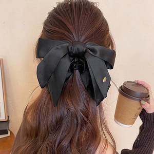 Elegant large black satin bow claw clip accessory for women in French style