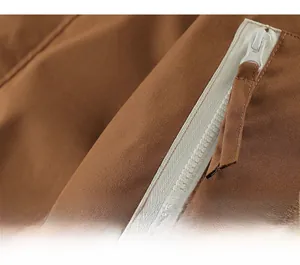 Detailed macro view of the zipper pocket design on these casual brown sport jackets