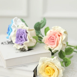 Handmade crochet rose bouquet with colorful yarn flowers for Valentine's gift