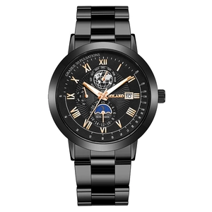 Orologio al Quarzo da Uomo Business Fashion Cinturino in Acciaio Inossidabile Fase Lunare Data Numeri Romani Multi-quadrante