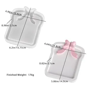 Detailed view of silicone mold and finished bowknot storage tray with dimensions
