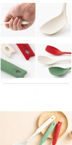 Detail of colorful heat-resistant silicone spatulas with ergonomic hanging hole handles