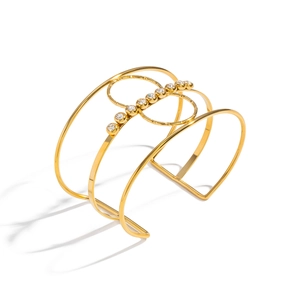 Geometrischer 18K vergoldeter Edelstahl-Armreif mit Zirkonia, hohl und offen für Damen