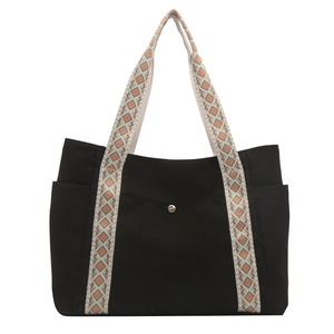 Borsa tote nera minimalista di grande capacità con tracolla a motivi geometrici colorati