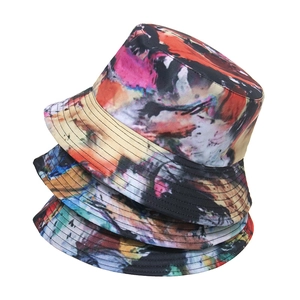 Colorful Abstract Oil Painting Print Bucket Hat Polyester Tie Dye Summer Outdoor Sun Protection Fisherman Hat