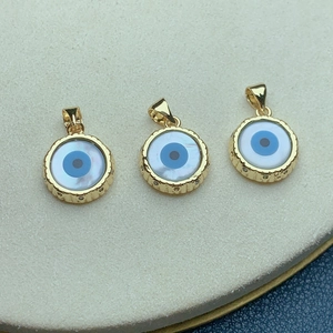 Round Evil Eye Pendant Copper With White Mother Of Artificial Pearl And Rhinestone Gold Plated DIY Jewelry Accessory For Women