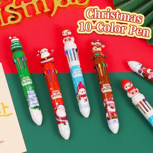 Christmas 10-color multi-ink ballpoint pens with cute 3D cartoon topper figures