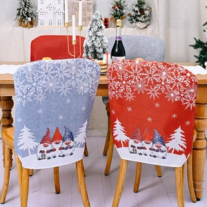 Christmas chair covers set with red and blue gnome designs for festive dining decoration