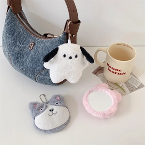 Cute plush animal handheld makeup mirrors and doll pendants for women and girls