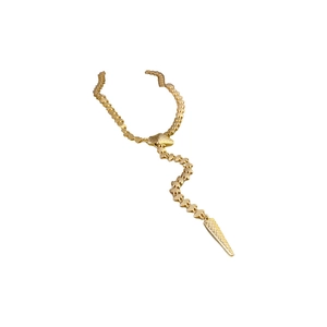 Snake-shaped Y-necklace with gold plating and heart-shaped metal segments in metallic style