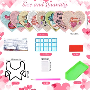 Kit dessous de verre peinture diamant cœur avec 8 cartes et support en métal