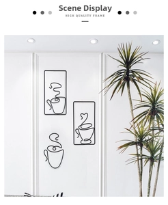 Three-piece black minimalist metal coffee cup wall art in Nordic abstract line style