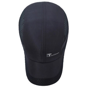 Quick-dry black baseball cap with mesh panels for outdoor sports and sun protection