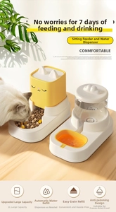 Close-up of 2L pet feeder set with gravity water dispenser and anti-clogging food bowl