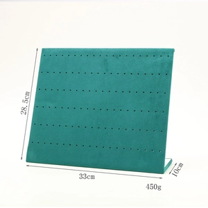 Teal microfiber earring display stand with dimensions 33x28.5cm for jewelry presentation