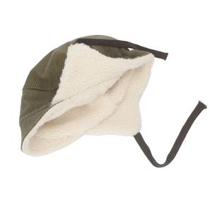 Cappello aviatore per bambini in velluto a coste verde oliva con fodera in pile