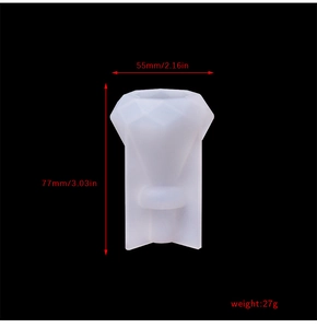 Silicone wine stopper mold dimensions 55mm by 77mm and 27g weight on black background