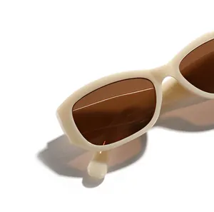 Retro oversized square sunglasses with beige frames and brown lenses in a 45-degree view