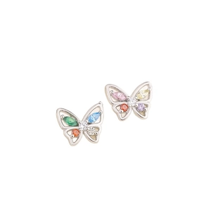 Exquisite S925 silver butterfly stud earrings featuring vibrant colorful zircon gemstones