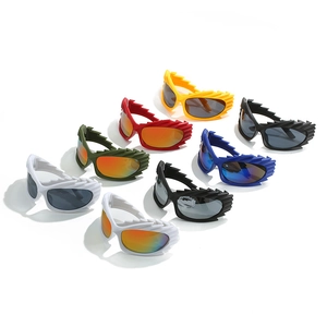 Futuristic flame-edged sports sunglasses in multiple vibrant colors for outdoor cycling