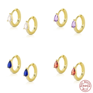 Pear Cut Zircon Hoop Earrings 925 Sterling Silver Gold Plated Pave Small Water Drop Ear Buckles Fashion Jewelry For Women
