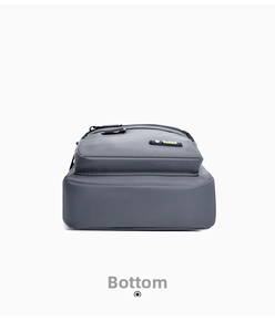 Detail view showing sturdy bottom construction and water-resistant fabric of the chest bag