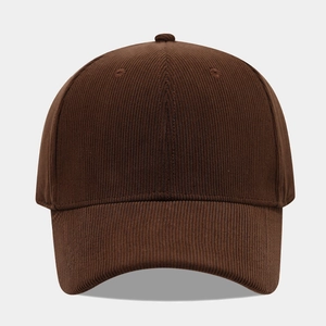 Dark brown corduroy baseball cap with classic six-panel design and curved brim for autumn