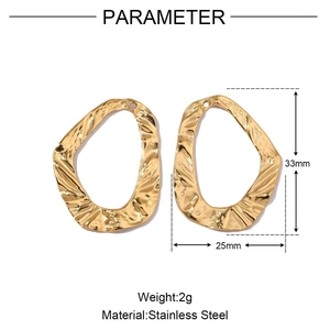 Polished gold stainless steel irregular earrings with dimensions 33mm by 25mm