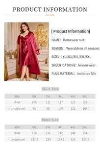Detailed size chart for plus size imitation silk sleepwear set ranging from 1XL to 5XL