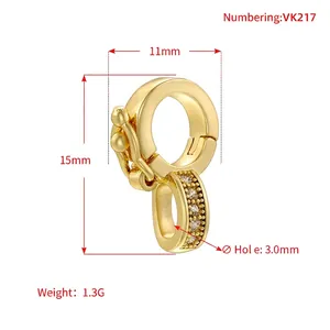 18K gold plated copper bail connector with cubic zirconia for DIY jewelry necklaces