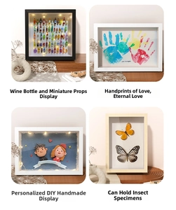 Detail view of 3D shadow box frame with built-in LED lighting for DIY displays