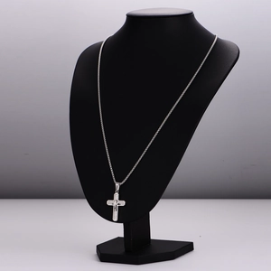 Men's punk style multi-layer stainless steel necklace with textured cross pendant