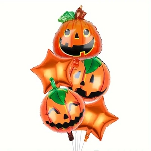 Ensemble de ballons d'Halloween avec citrouilles souriantes et étoiles orange déco